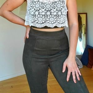 Forever 21 Faux Suede Army Green Leggings (L)